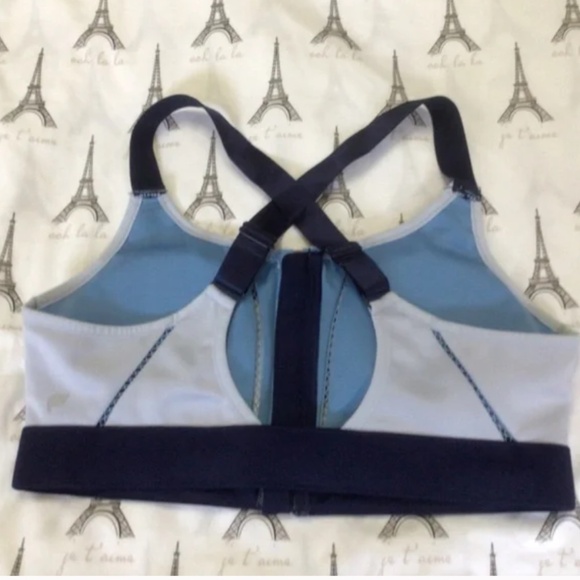 💐Fabletics Zoe High Impact Front Zip Sports Bra Sz L Blue - Picture 4 of 9